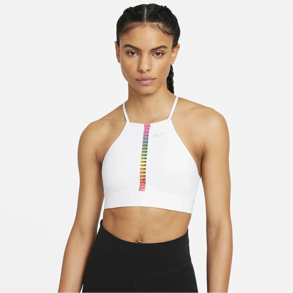 Nike Women's White Indy Ladder Rainbow Sports Bra